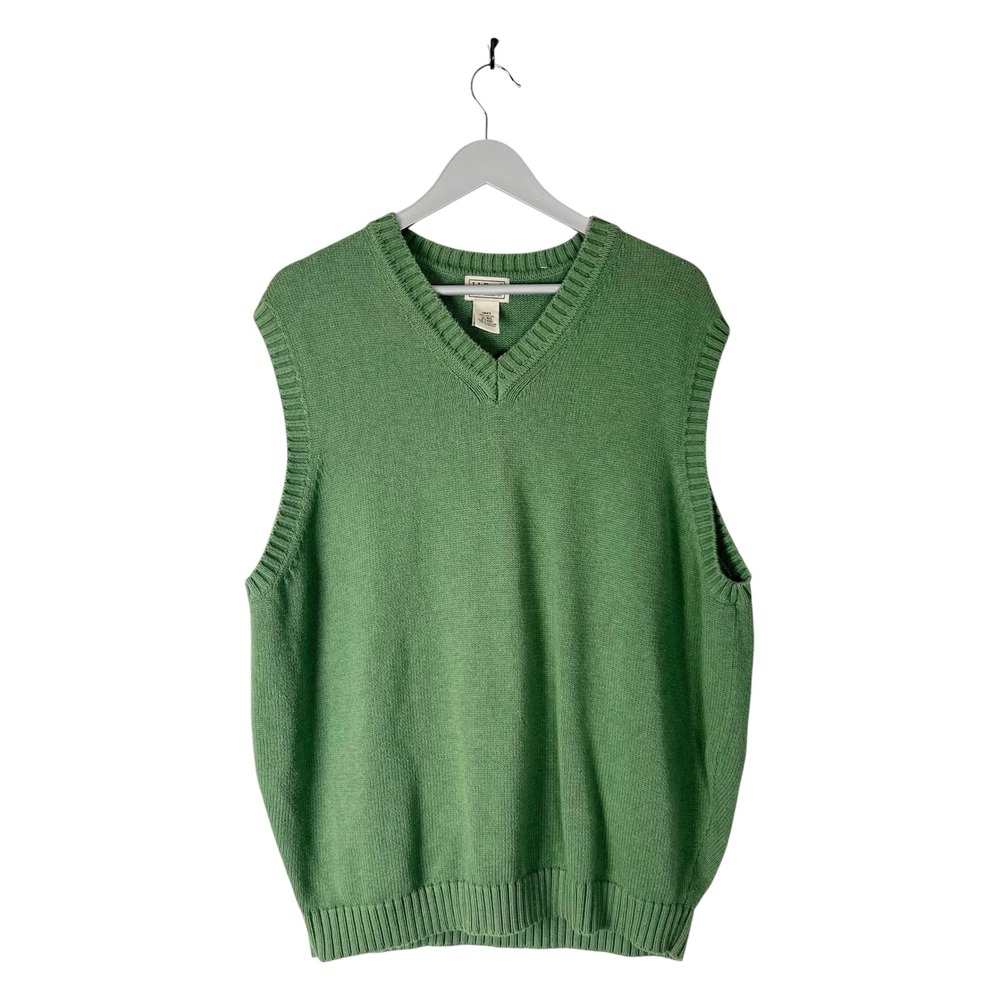 LL Bean Mens XL Green V-Neck Cotton Knit Sweater Vest Sage 0 FW80